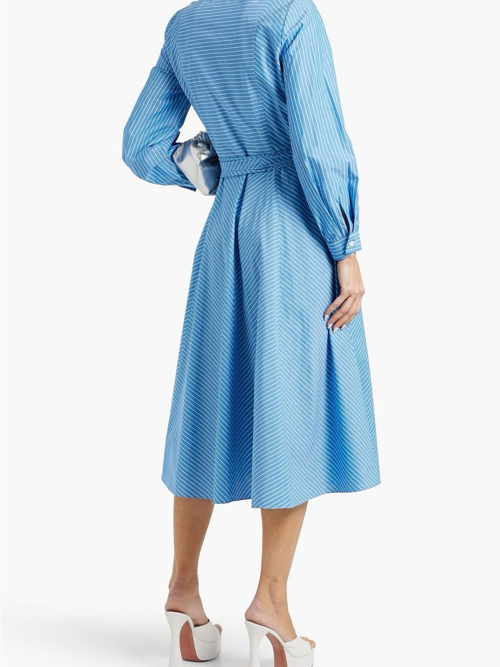 NWT Carolina Herrera Belted Striped Cotton Poplin Midi Shirt Dress Size 10 - Picture 2 of 4